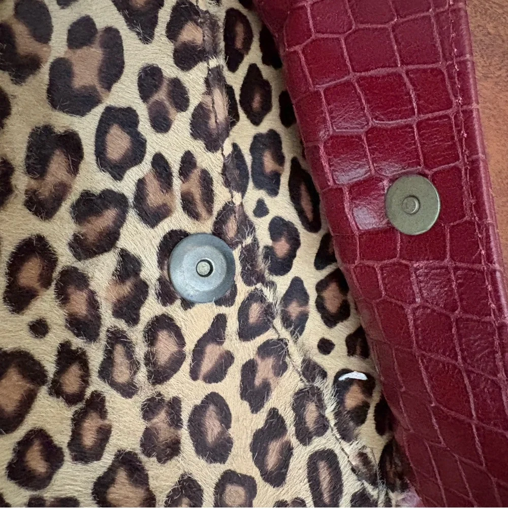 Leopard Print and Red Leather Women's Bag - Picture 3 of 8